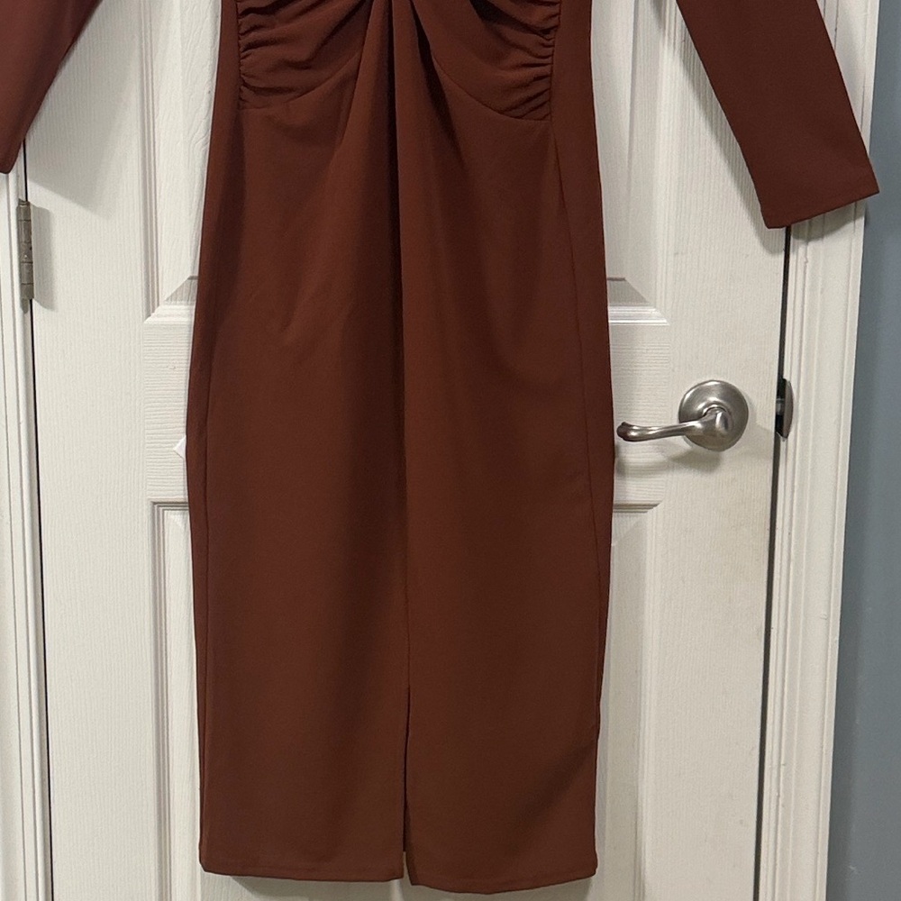 New PrettyGarden Long Sleeve Brown Dress Elegant Wear Career Office Wear Luxury - Picture 10 of 15